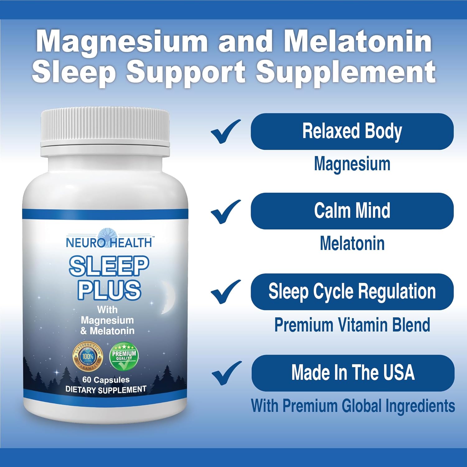 Neuro Health Sleep Plus Sleep Aid, with Magnesium, Melatonin and Ashwagandha, 60 Capsules