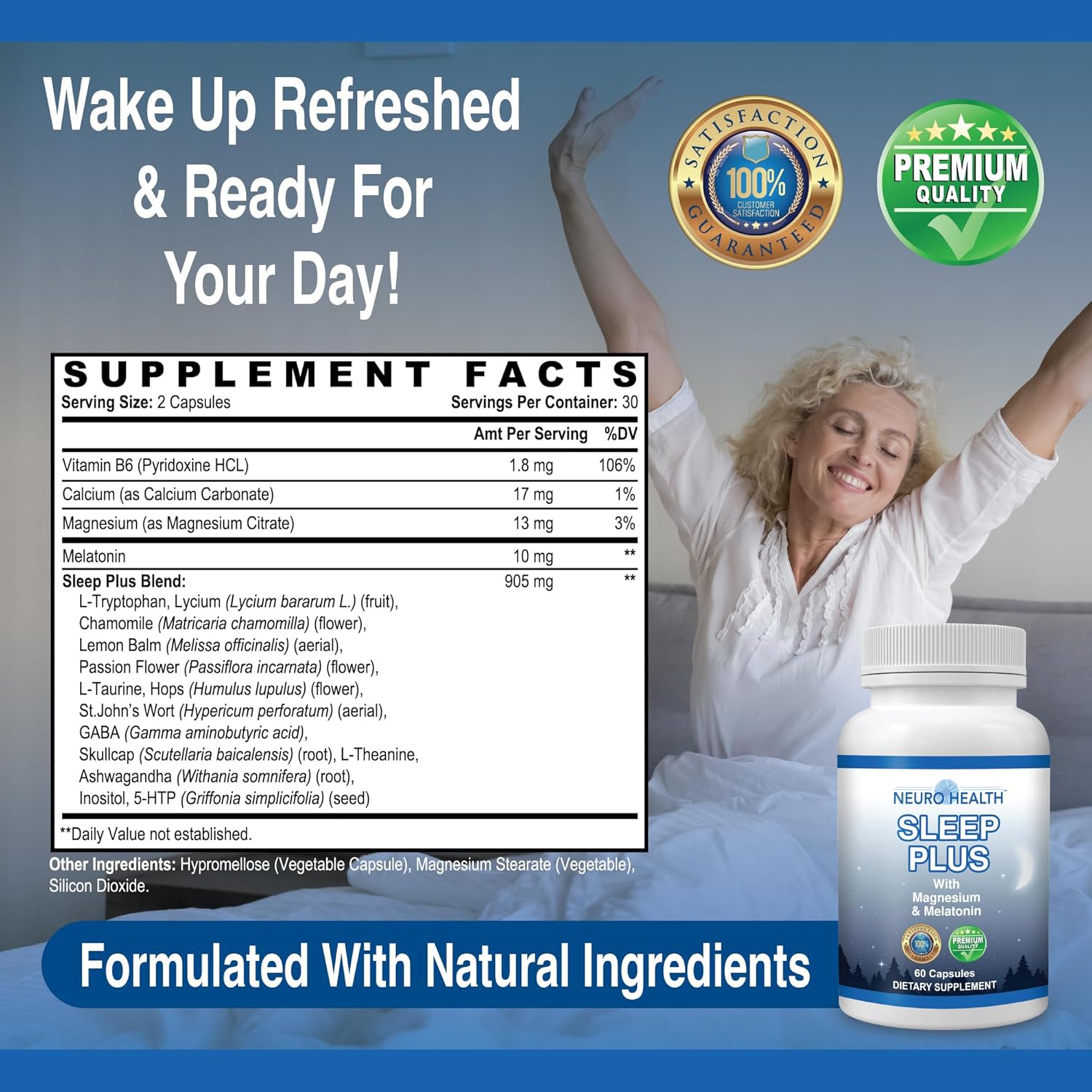 Neuro Health Sleep Plus Sleep Aid, with Magnesium, Melatonin and Ashwagandha, 60 Capsules