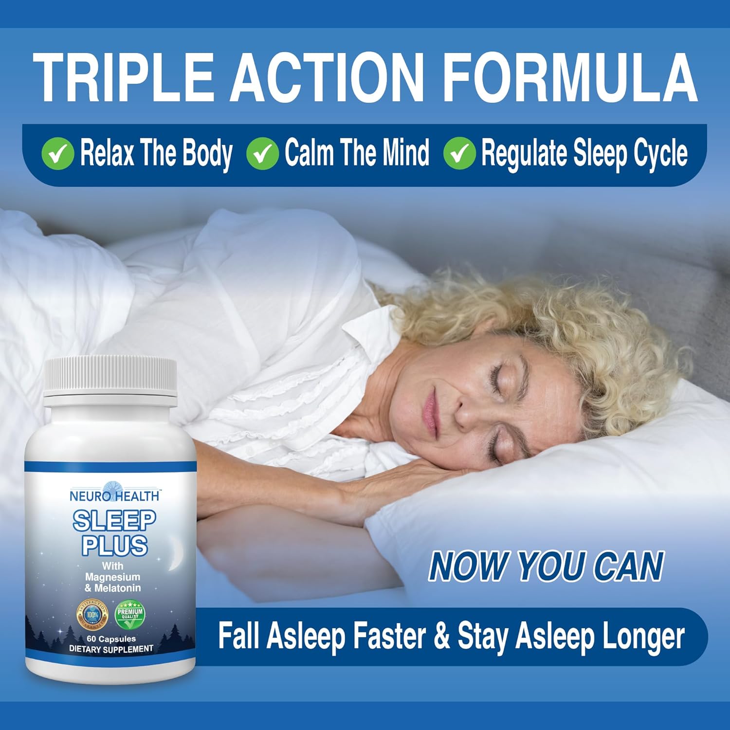 Neuro Health Sleep Plus Sleep Aid, with Magnesium, Melatonin and Ashwagandha, 60 Capsules