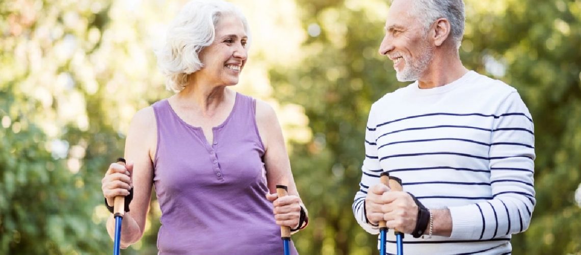 Older couple taking a walk outdoors